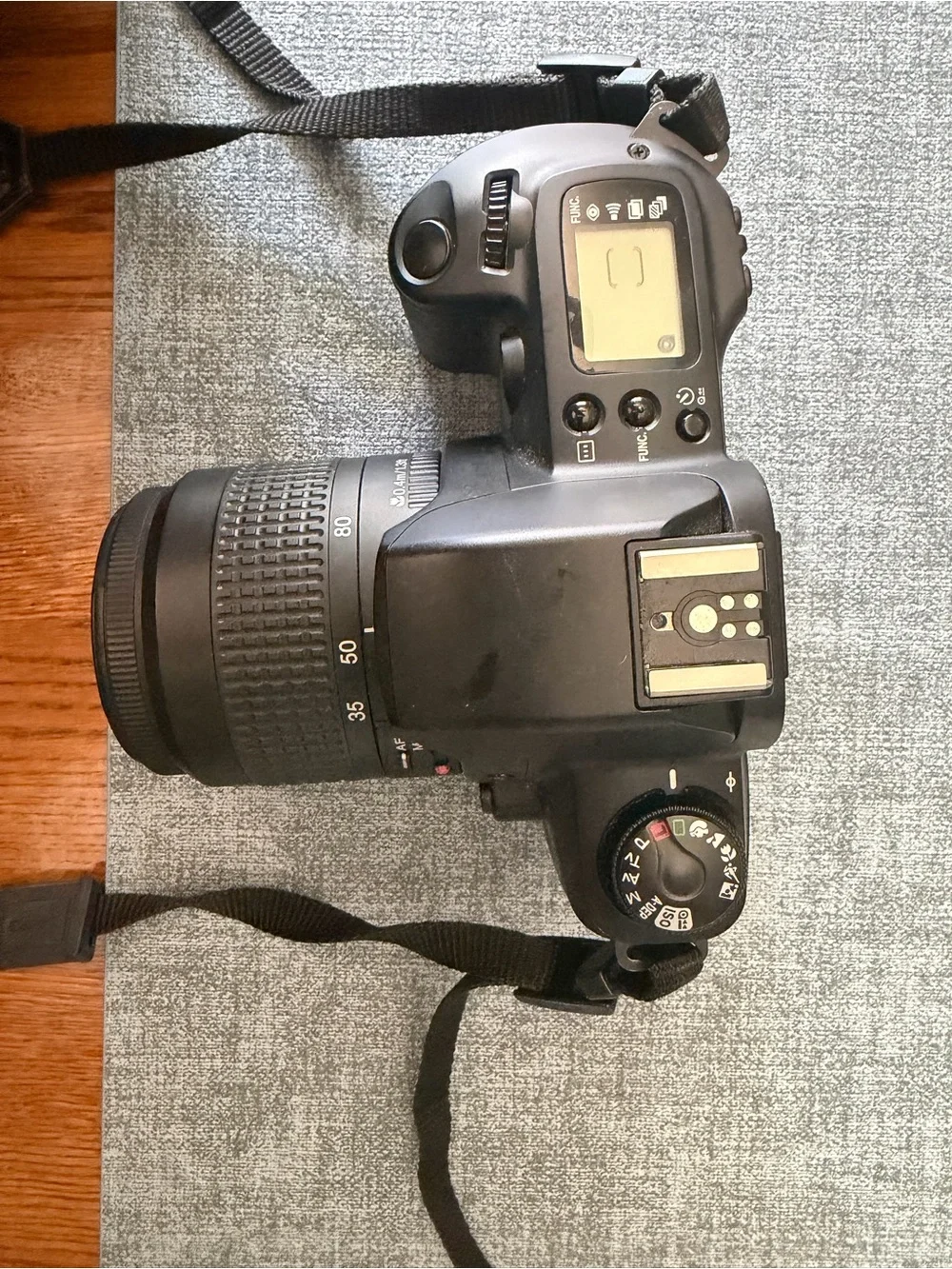 WORKING Canon DSLR Film Camera with Black Body and Blue-Red EOS Strap